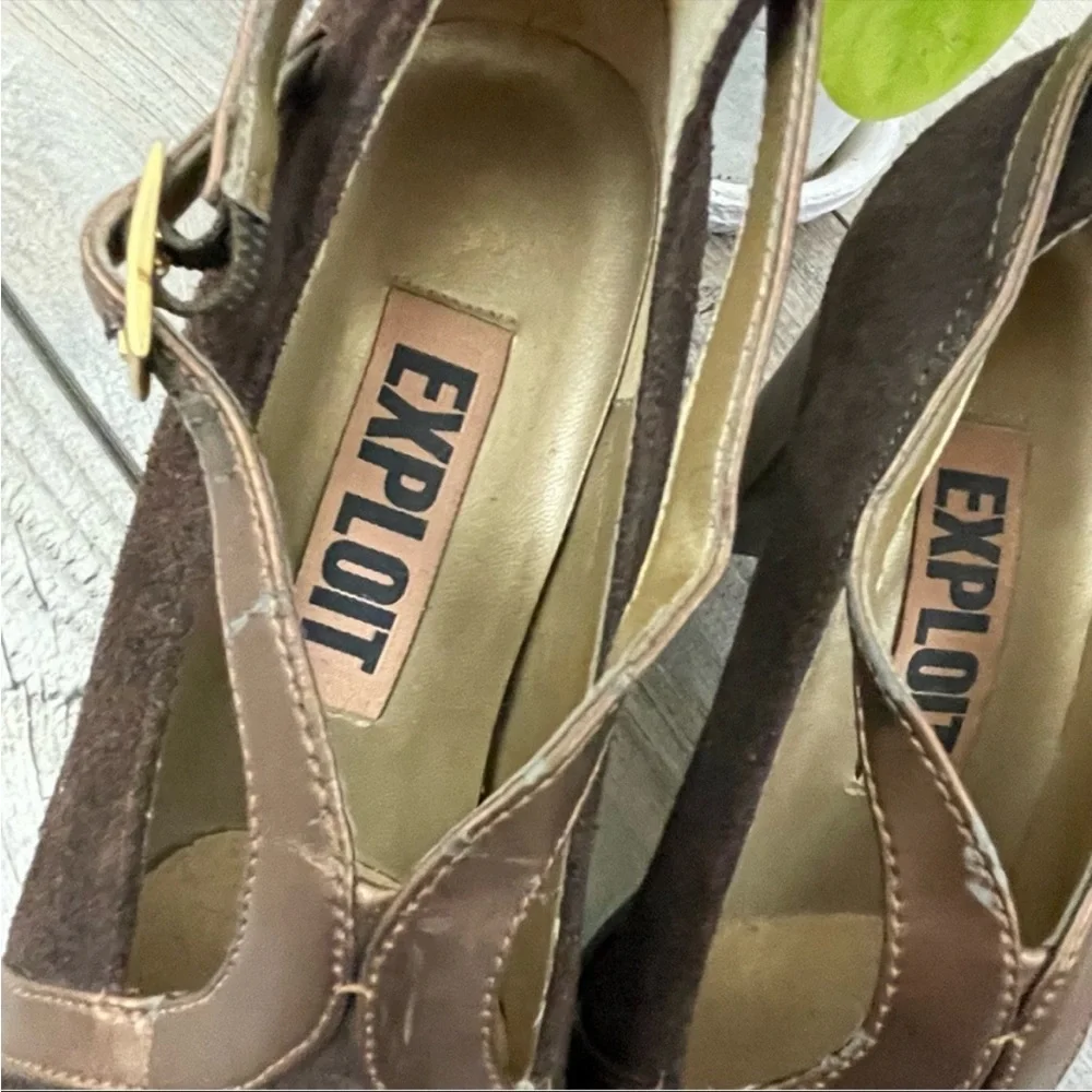 Vintage Suede Leather Heels Women’s‎ 7.5 Brown Mary Jane Style Retro Chic Casual